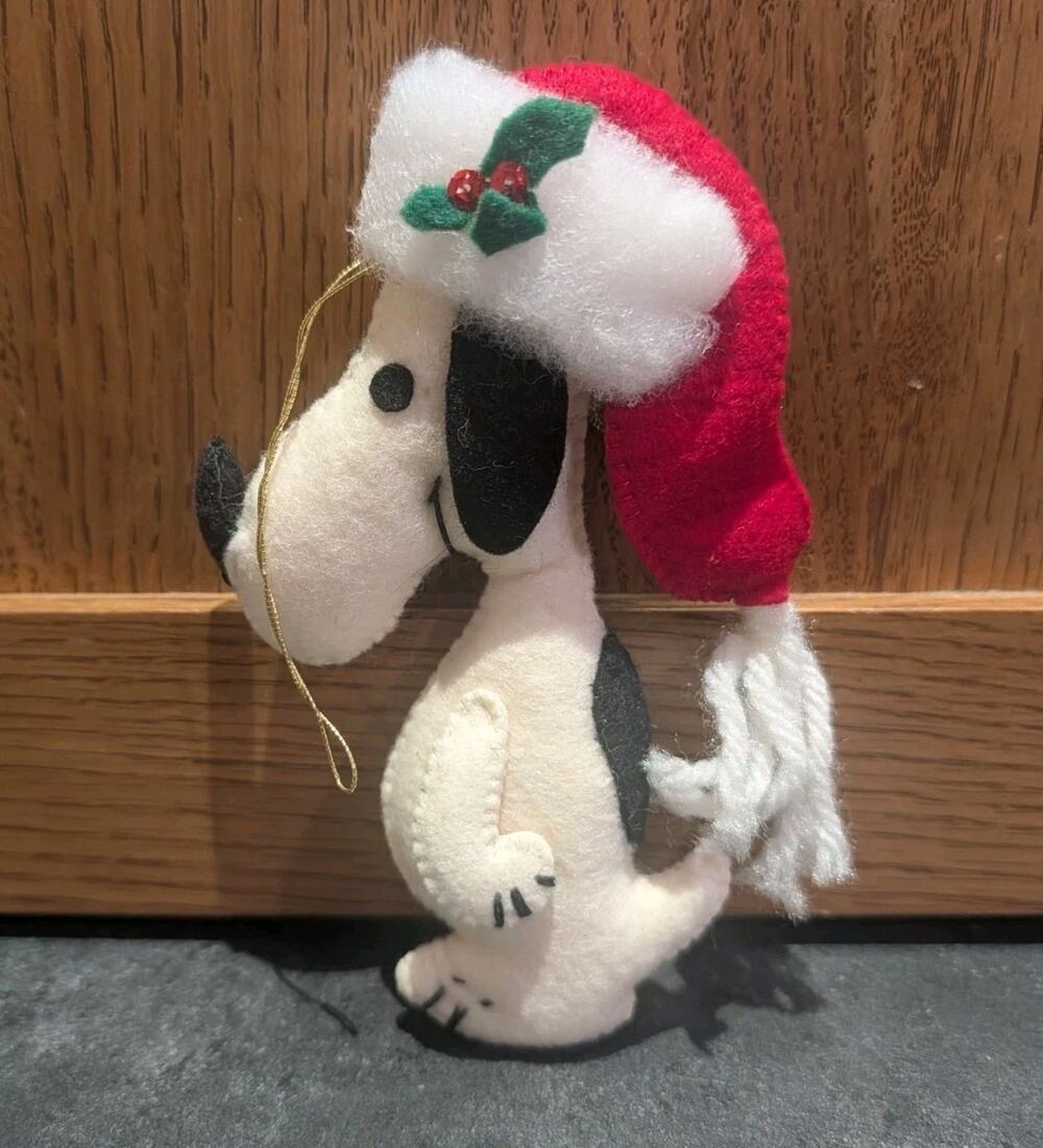 Vintage Snoopy Handmade Christmas Ornament Holly